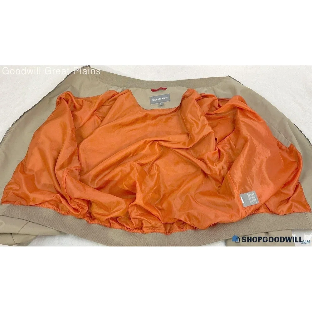 Michael Kors Mens Bomber Jacket‎ Tan Khaki Orange Lining Full Zip Size XL